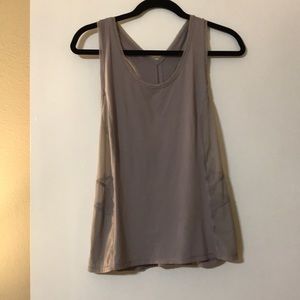 Soft grey lululemon tank with polka dot mesh sides